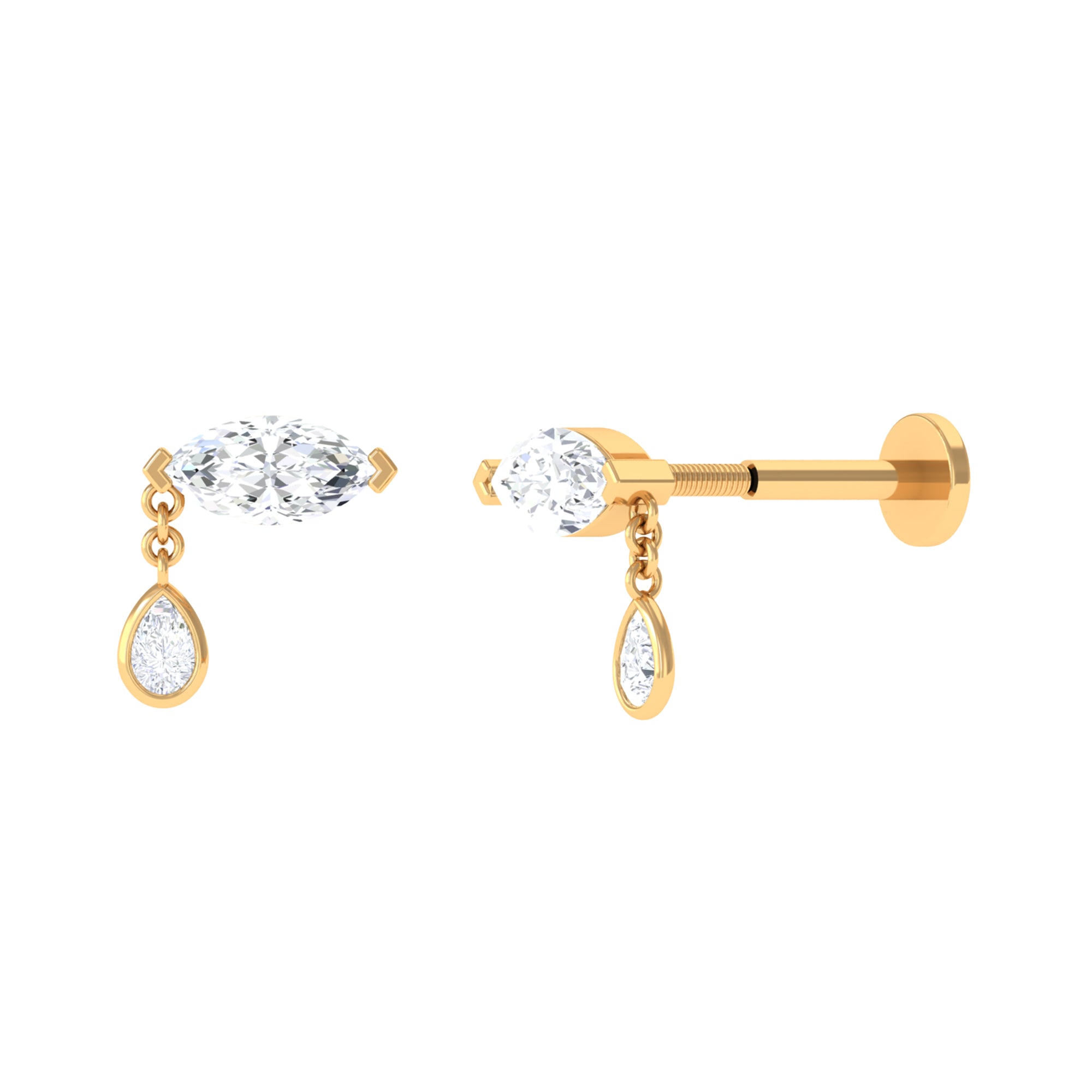 Marquise and Pear Moissanite Drop Cartilage Earring in Gold Moissanite - ( D-VS1 ) - Color and Clarity - Rosec Jewels