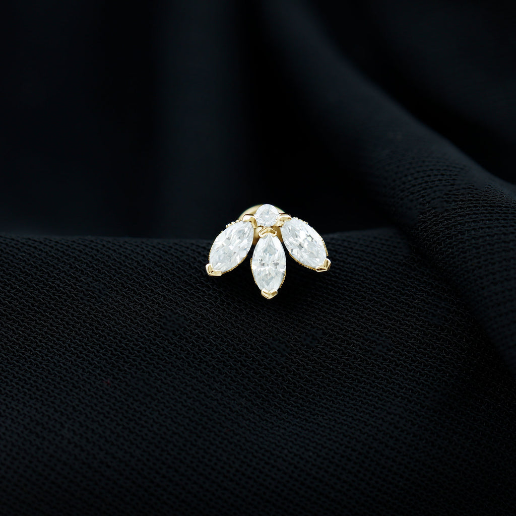 Marquise Moissanite Lotus Flower Helix Earring in Gold Moissanite - ( D-VS1 ) - Color and Clarity - Rosec Jewels