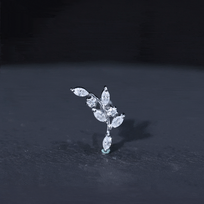 Certified Moissanite Leaf Climber Earring for Helix Piercing Moissanite - ( D-VS1 ) - Color and Clarity - Rosec Jewels