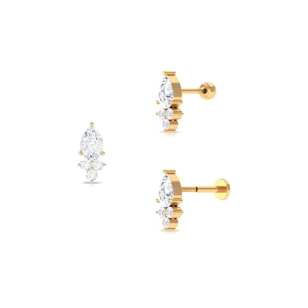 Pear and Round Moissanite Cluster Cartilage Earring Moissanite - ( D-VS1 ) - Color and Clarity - Rosec Jewels