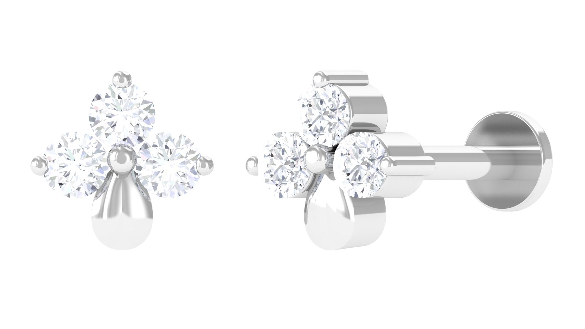 Natural Diamond 3 Stone Flower Nose Pin in Gold