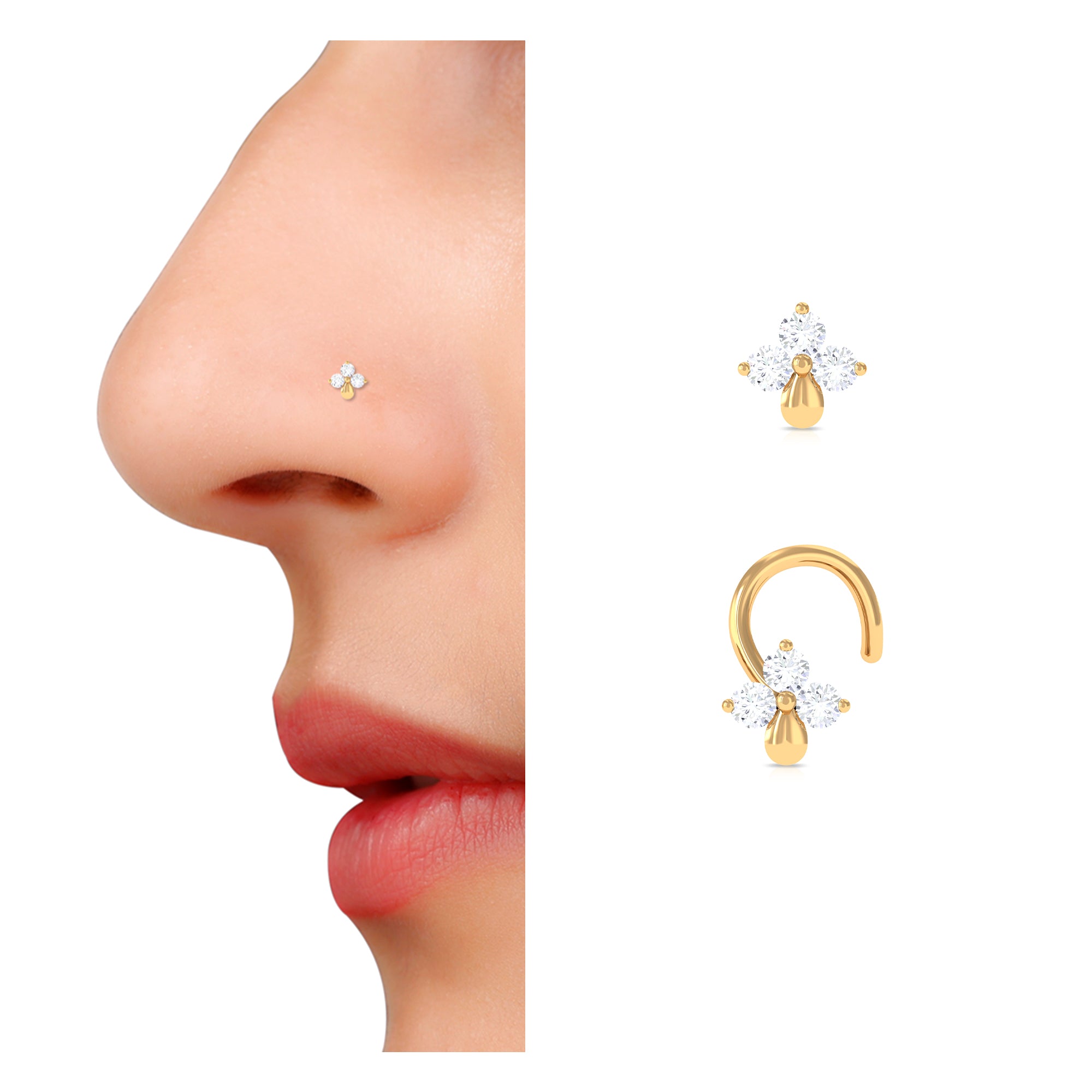 Natural Diamond 3 Stone Flower Nose Pin – Rosec Jewels
