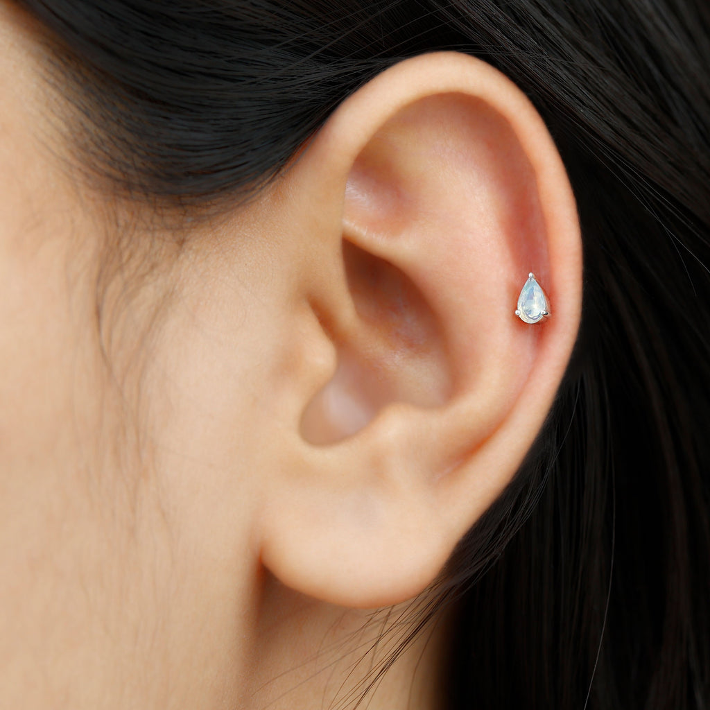 Dainty Ethiopian Opal Teardrop Earring for Helix Piercing Ethiopian Opal - ( AAA ) - Quality - Rosec Jewels