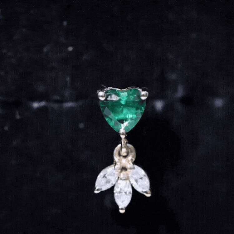 Heart Shape Lab Created Emerald and Diamond Helix Drop Earring AAAA - Rosec Jewels