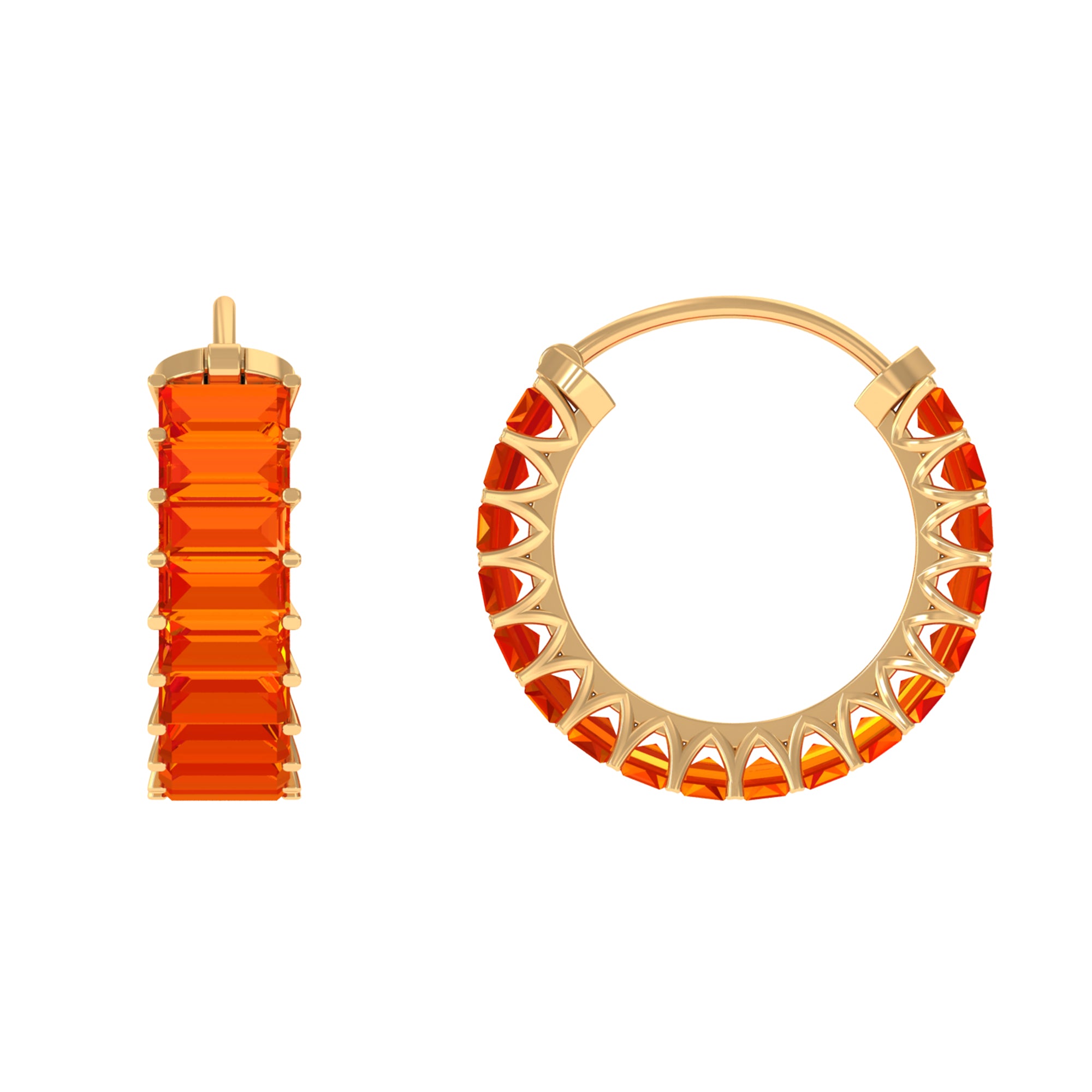 Created Orange Sapphire Conch Hoop Earring in Gold Lab Created Orange Sapphire - ( AAAA ) - Quality - Rosec Jewels