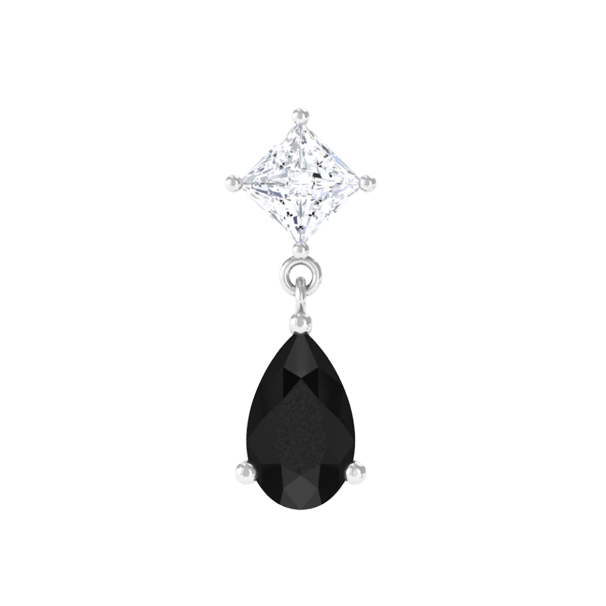 Pear Shape Black Onyx and Diamond Dangling Helix Earring AAA - Rosec Jewels
