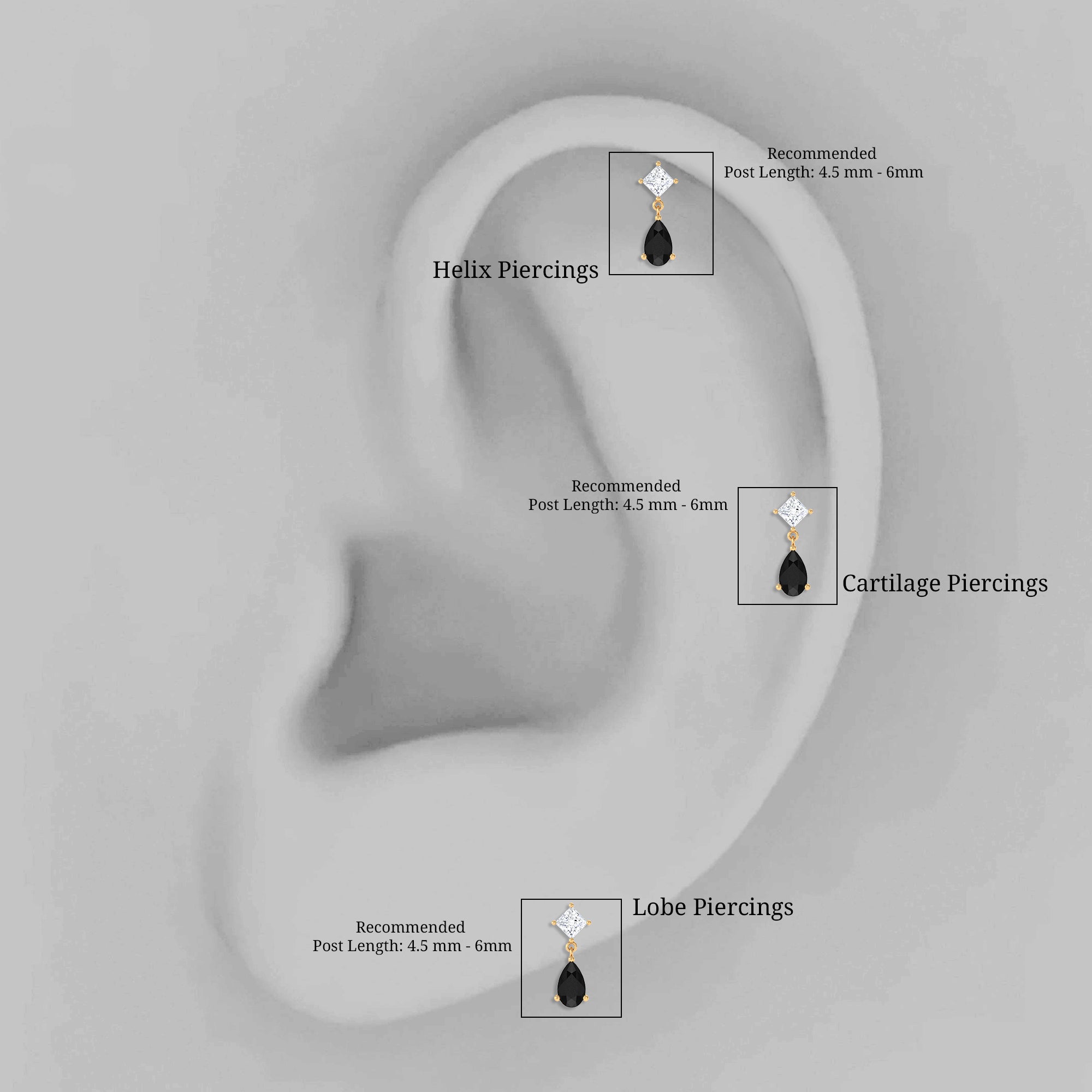 Pear Shape Black Onyx and Diamond Dangling Helix Earring AAA - Rosec Jewels