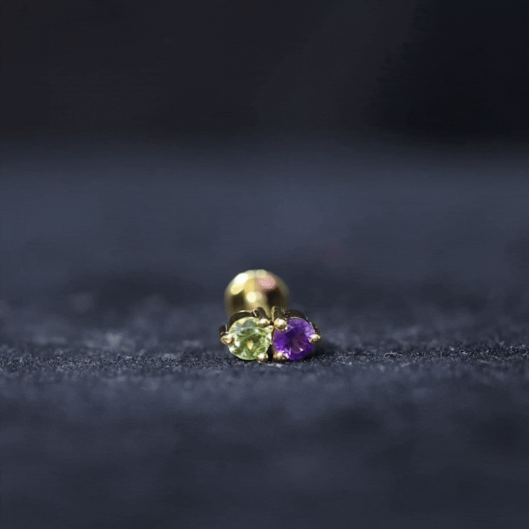 Real Amethyst and Peridot Two Stone Helix Earring AAA - Rosec Jewels