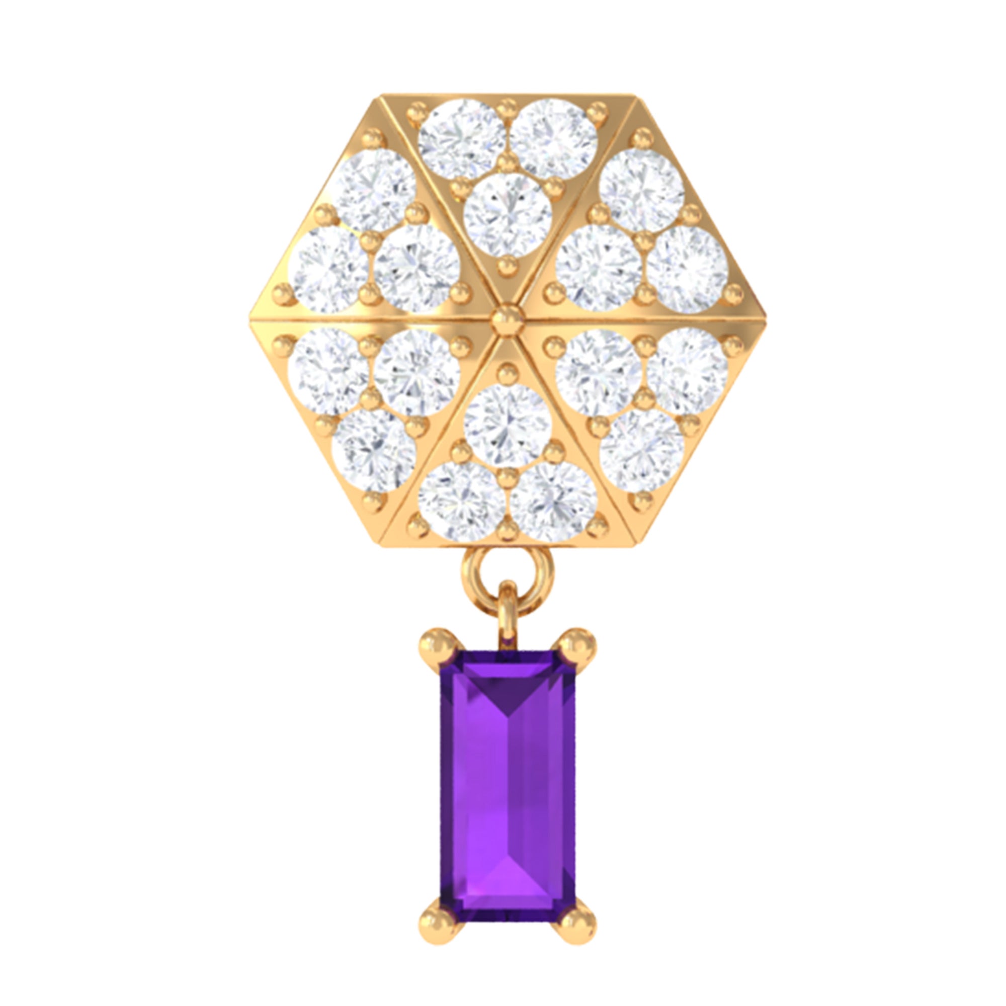 Baguette Amethyst Cartilage Drop Earring with Diamond AAA - Rosec Jewels