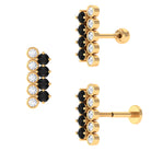 Minimal Black Onyx Bar Cartilage Earring with Moissanite Black Onyx - ( AAA ) - Quality - Rosec Jewels