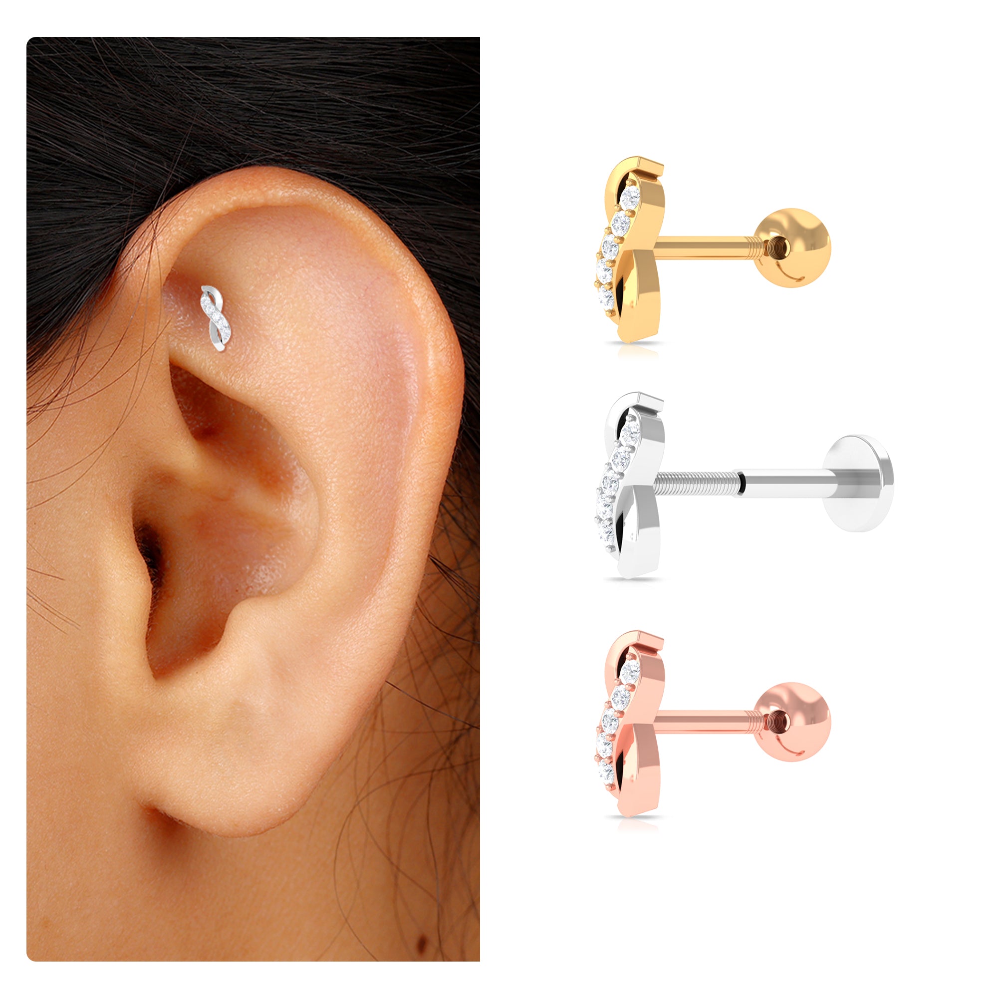 Real Diamond Infinity Tragus Earring for Women Natural - ( HI-SI ) - Rosec Jewels