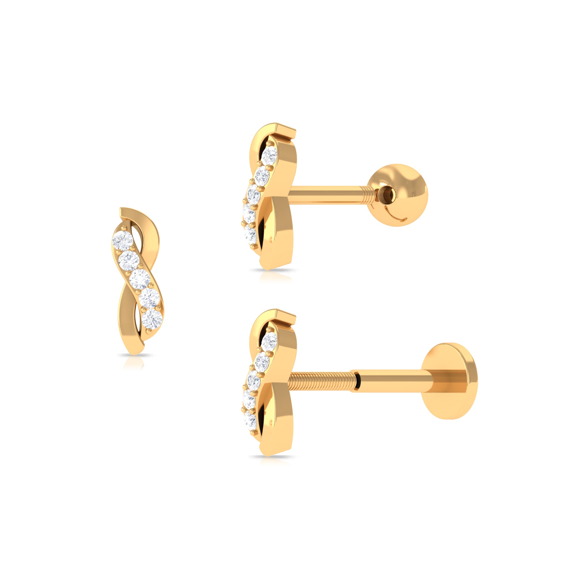 Real Diamond Infinity Tragus Earring in Gold Diamond - ( HI-SI ) - Color and Clarity - Rosec Jewels