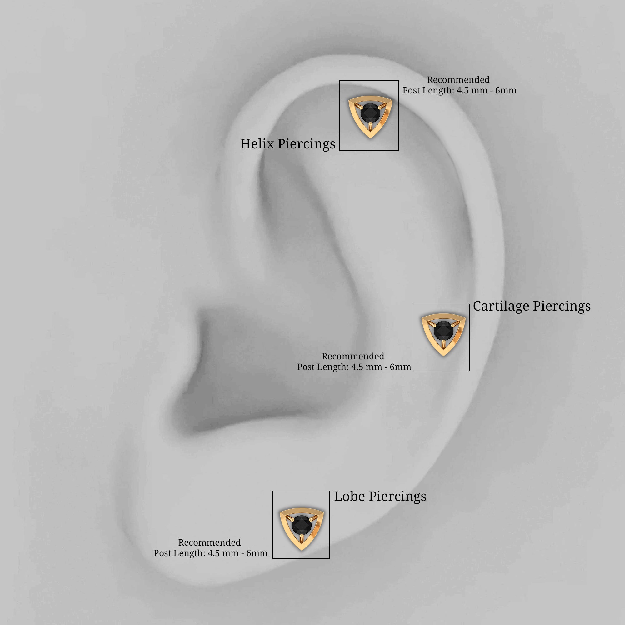Real Black Onyx Triangle Earring for Helix Piercing Black Onyx - ( AAA ) - Quality - Rosec Jewels