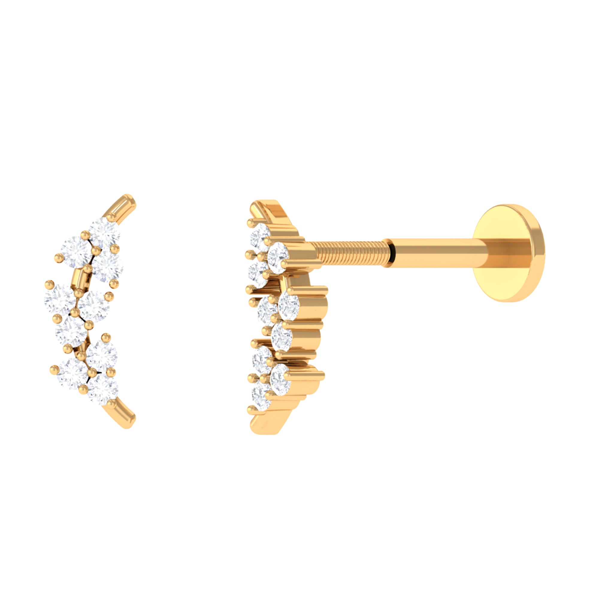 Round Diamond Cluster Curved Helix Earring in Gold Diamond - ( HI-SI ) - Color and Clarity - Rosec Jewels