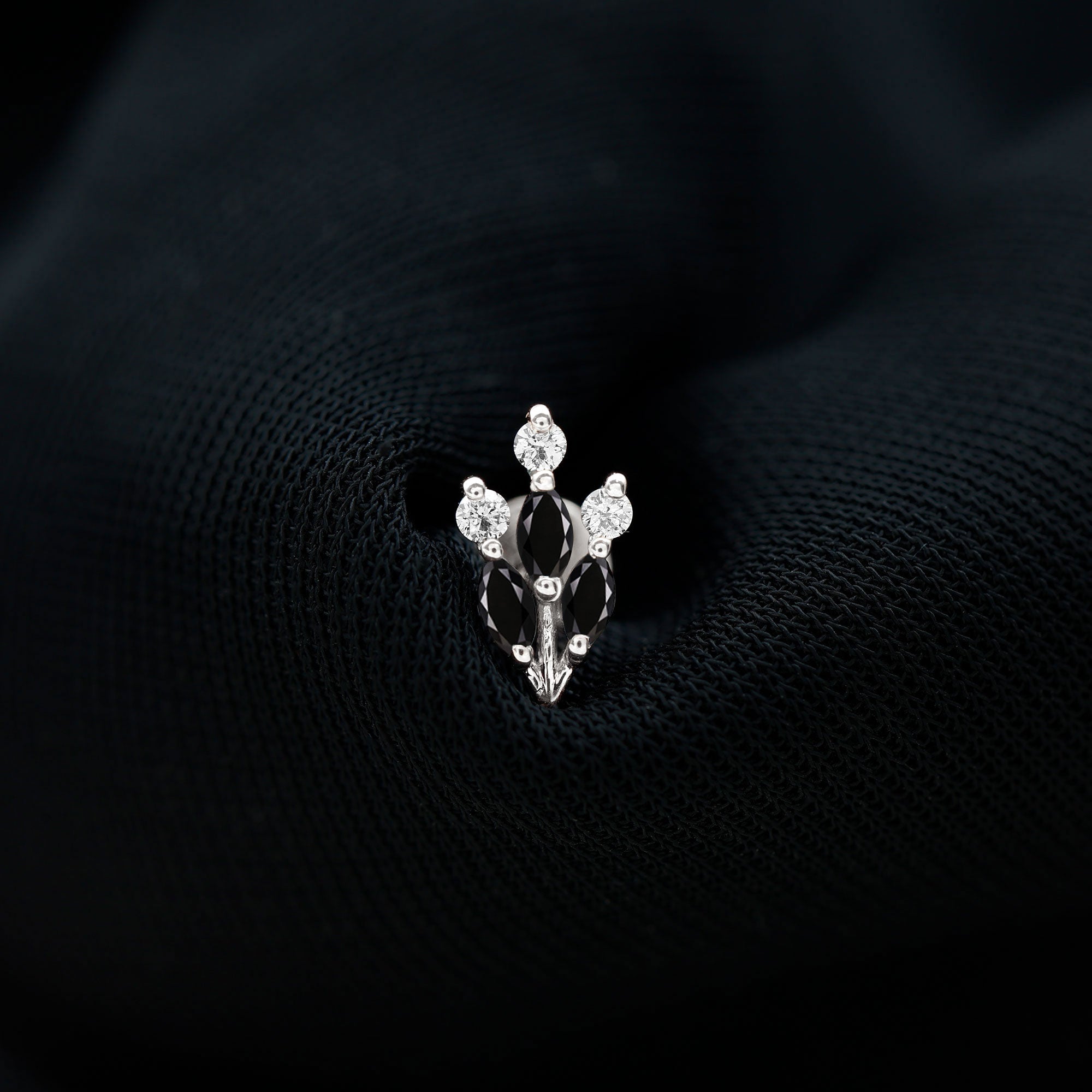 Marquise Black Onyx Leaf Cartilage Earring with Certificate AAA - Rosec Jewels