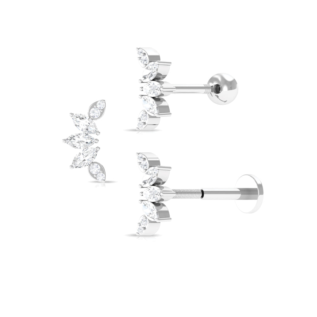 Marquise and Round Cut Moissanite Curved Leaf Helix Earring Moissanite - ( D-VS1 ) - Color and Clarity - Rosec Jewels
