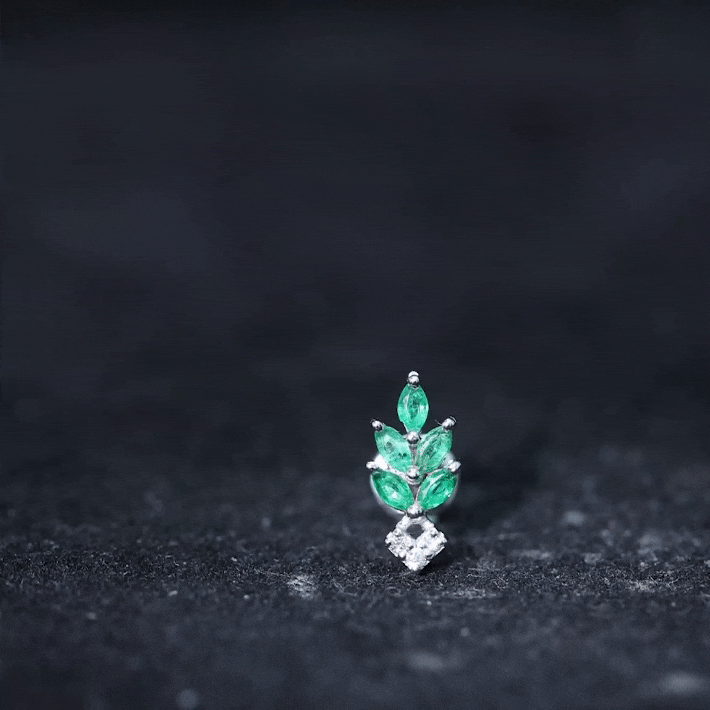 Real Emerald and Diamond Leaf Cartilage Earring AAA - Rosec Jewels