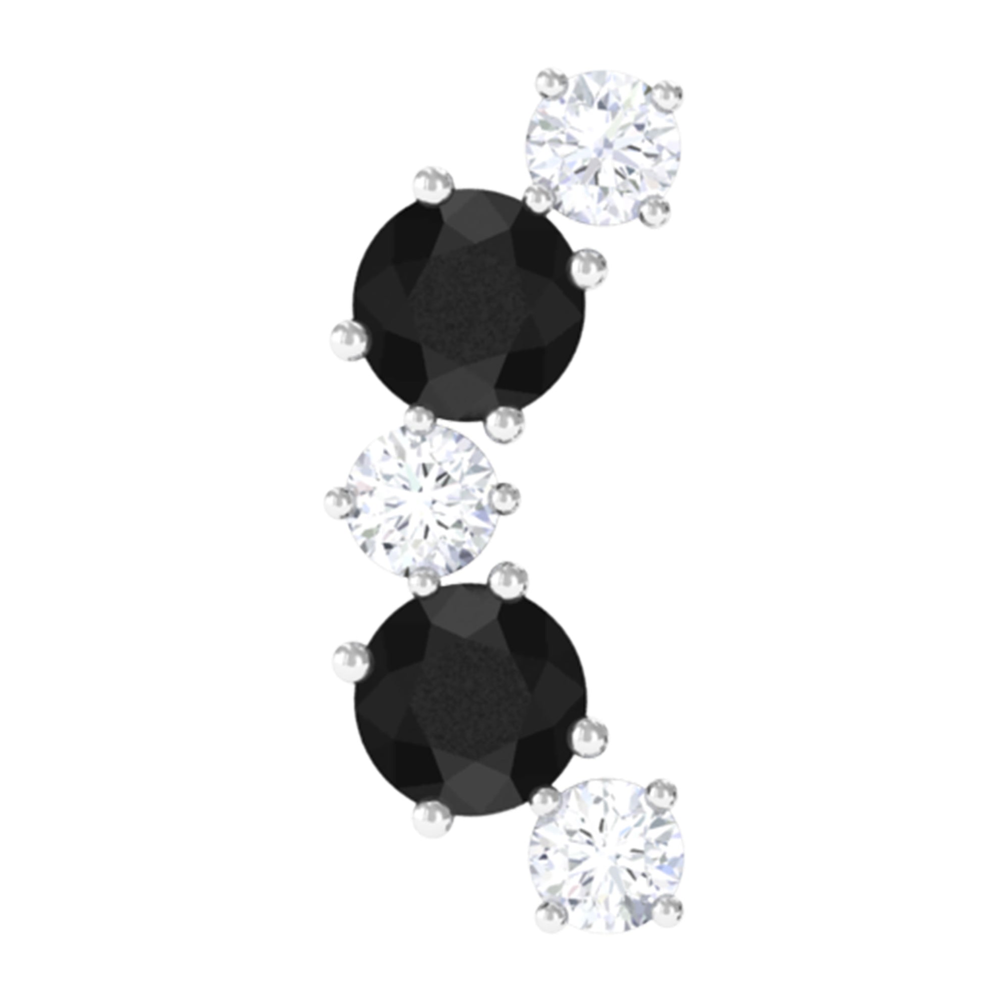 Alternate Black Onyx and Diamond Crawler Earring AAA - Rosec Jewels