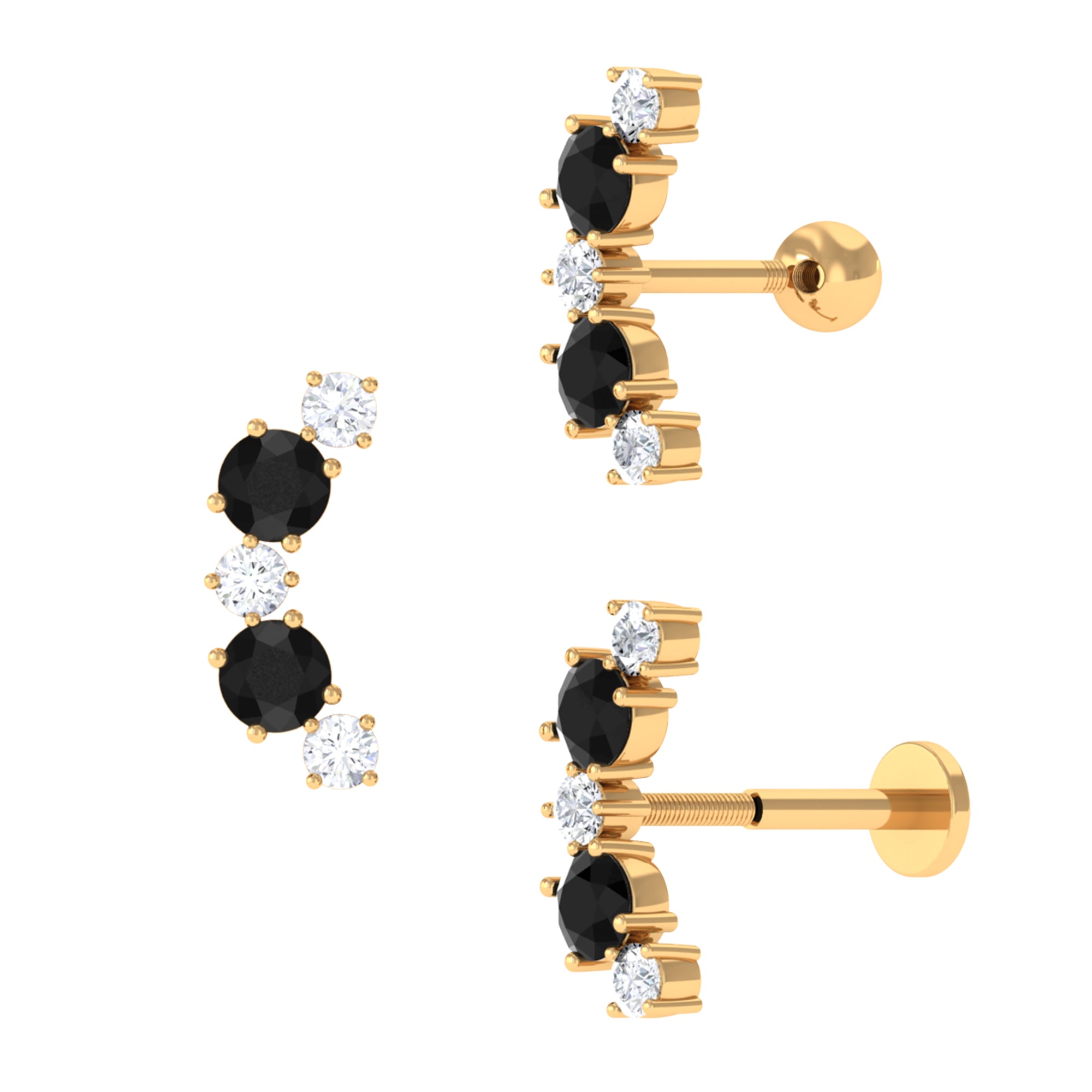 Alternate Black Onyx and Moissanite Crawler Earring in Gold Black Onyx - ( AAA ) - Quality - Rosec Jewels