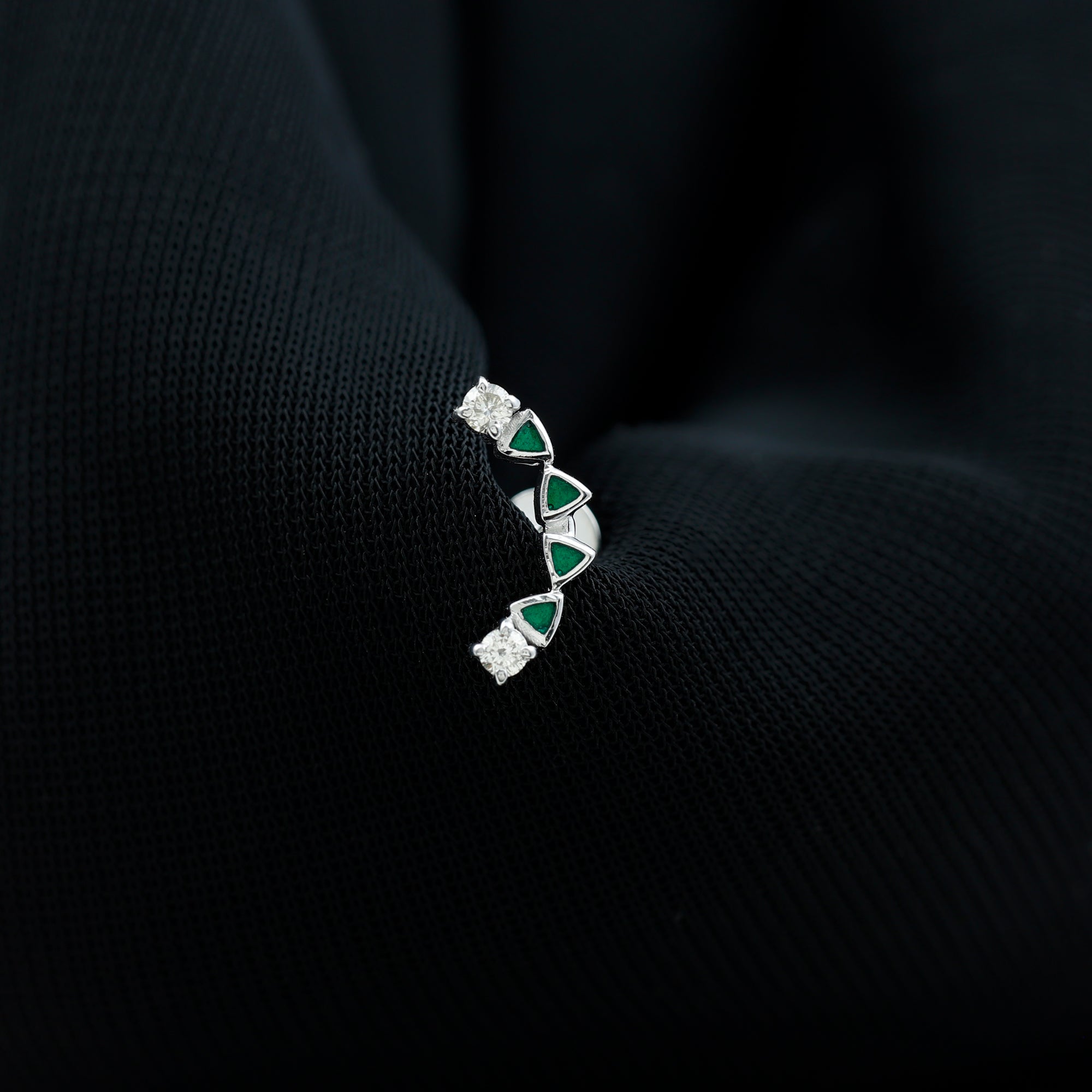 Round Cut Diamond Crawler Helix Earring with Green Enamel Natural - ( HI-SI ) - Rosec Jewels