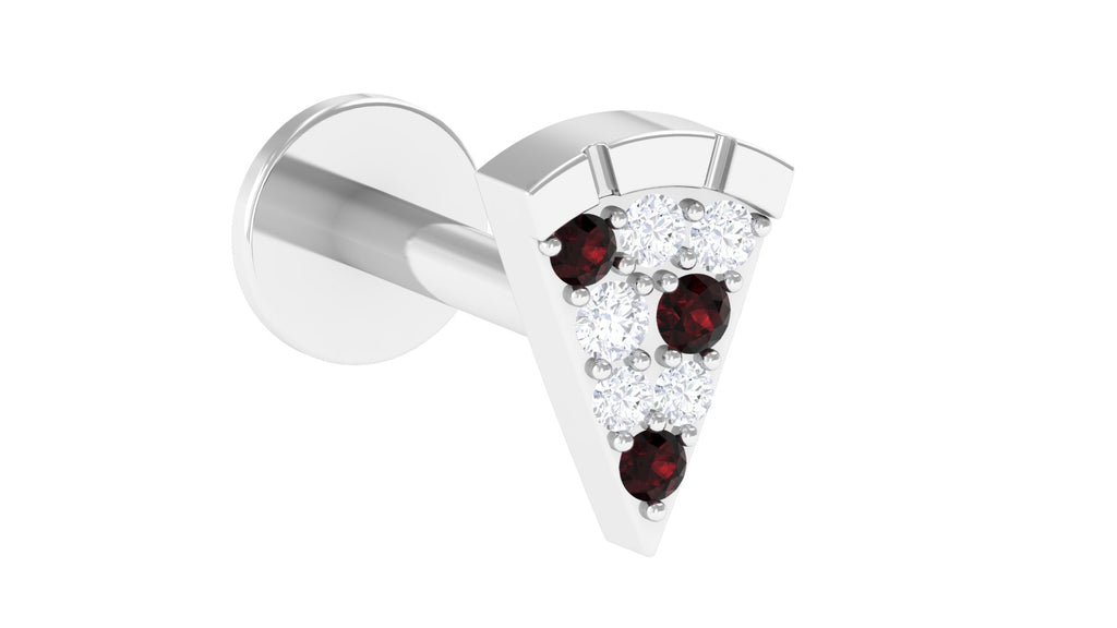 Round Cut Garnet and Diamond Pizza Slice Helix Earring in Gold Garnet - ( AAA ) - Quality - Rosec Jewels