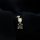 Round Black Onyx and Diamond Helix Drop Earring AAA - Rosec Jewels