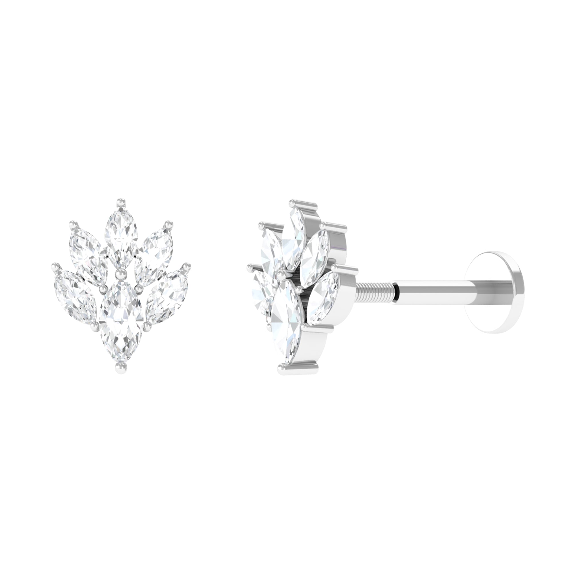 Marquise Moissanite Cluster Leaf Earring for Cartilage Piercing Moissanite - ( D-VS1 ) - Color and Clarity - Rosec Jewels