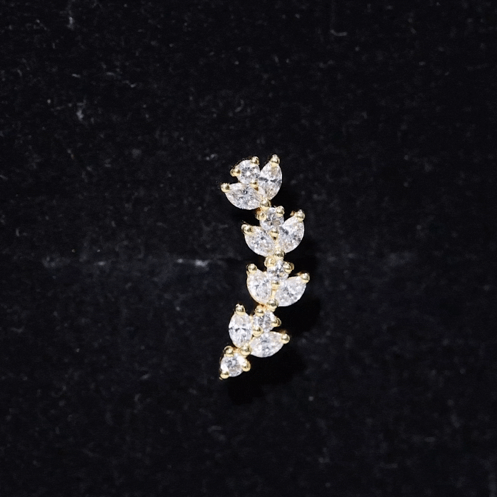 Marquise and Round Moissanite Leaf Branch Helix Earring Moissanite - ( D-VS1 ) - Color and Clarity - Rosec Jewels