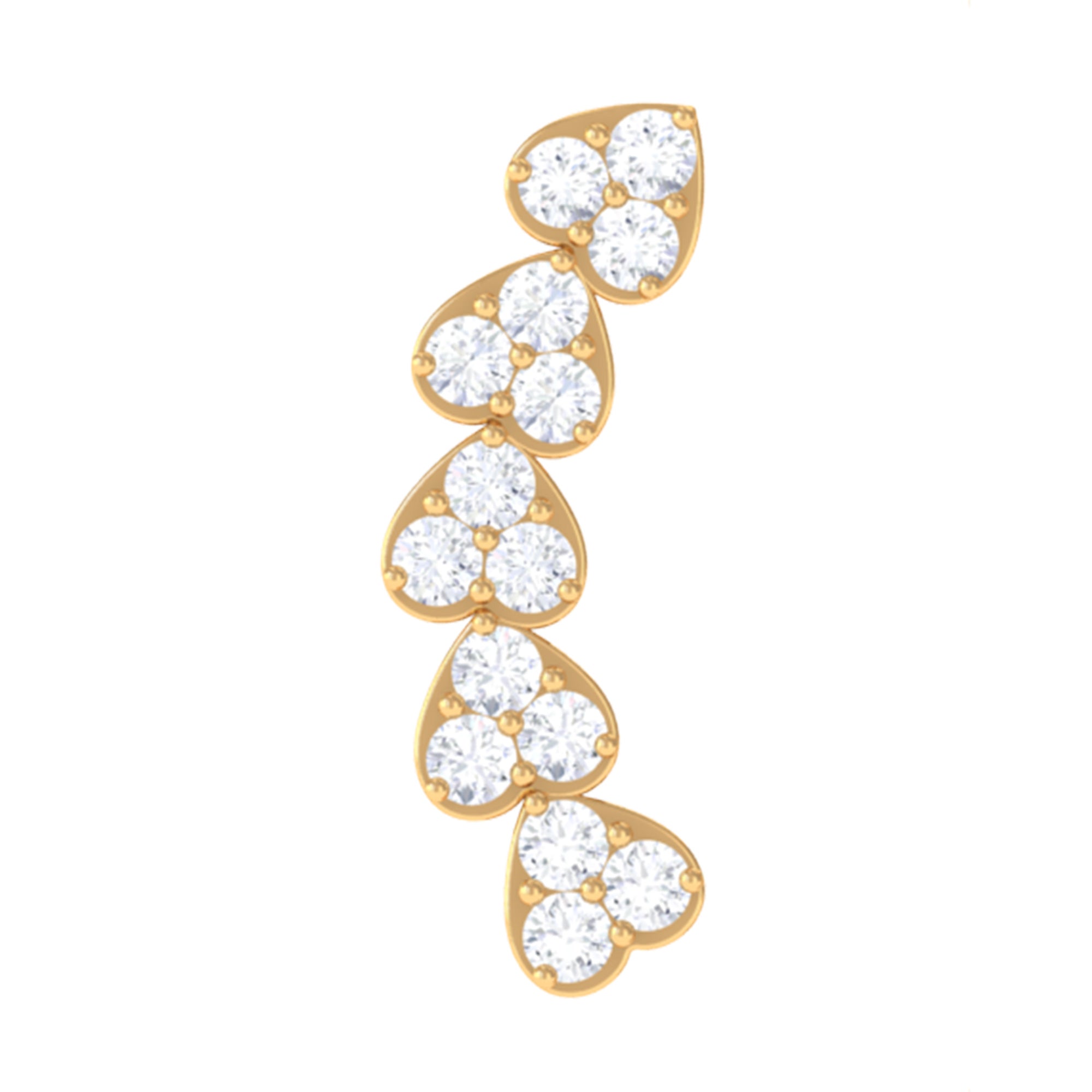 Certified Moissanite Heart Curved Crawler Earring in Gold