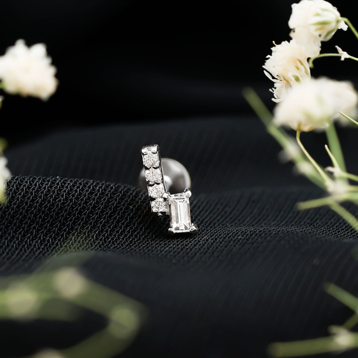 Moissanite Unique Bar Earring for Tragus Piercing D-VS1 - Rosec Jewels