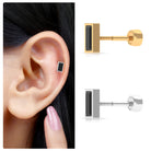 Baguette Cut Black Onyx Helix Earring in Bezel Setting AAA - Rosec Jewels
