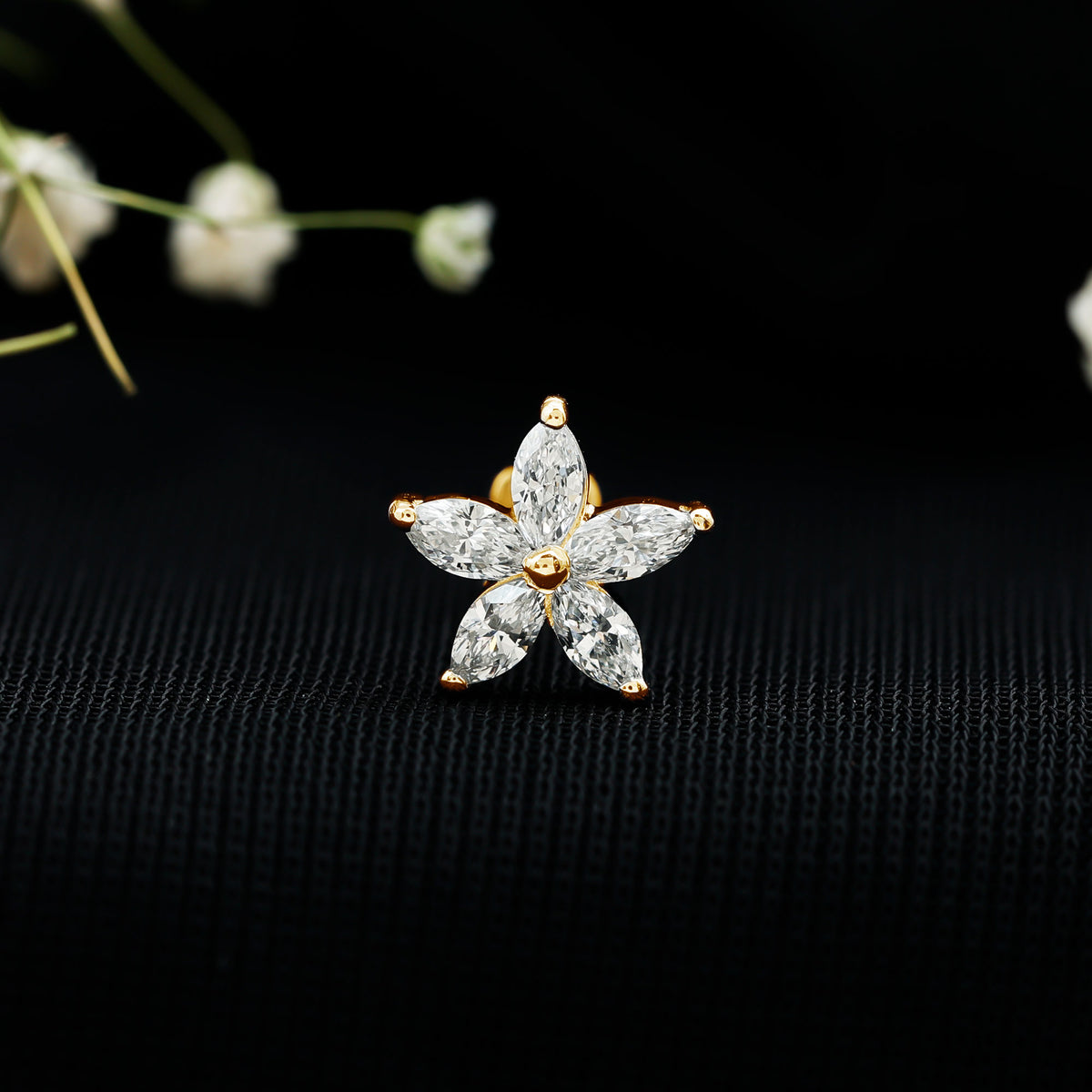 Marquise Cut Moissanite Floral Earring for Cartilage Piercing D-VS1 - Rosec Jewels