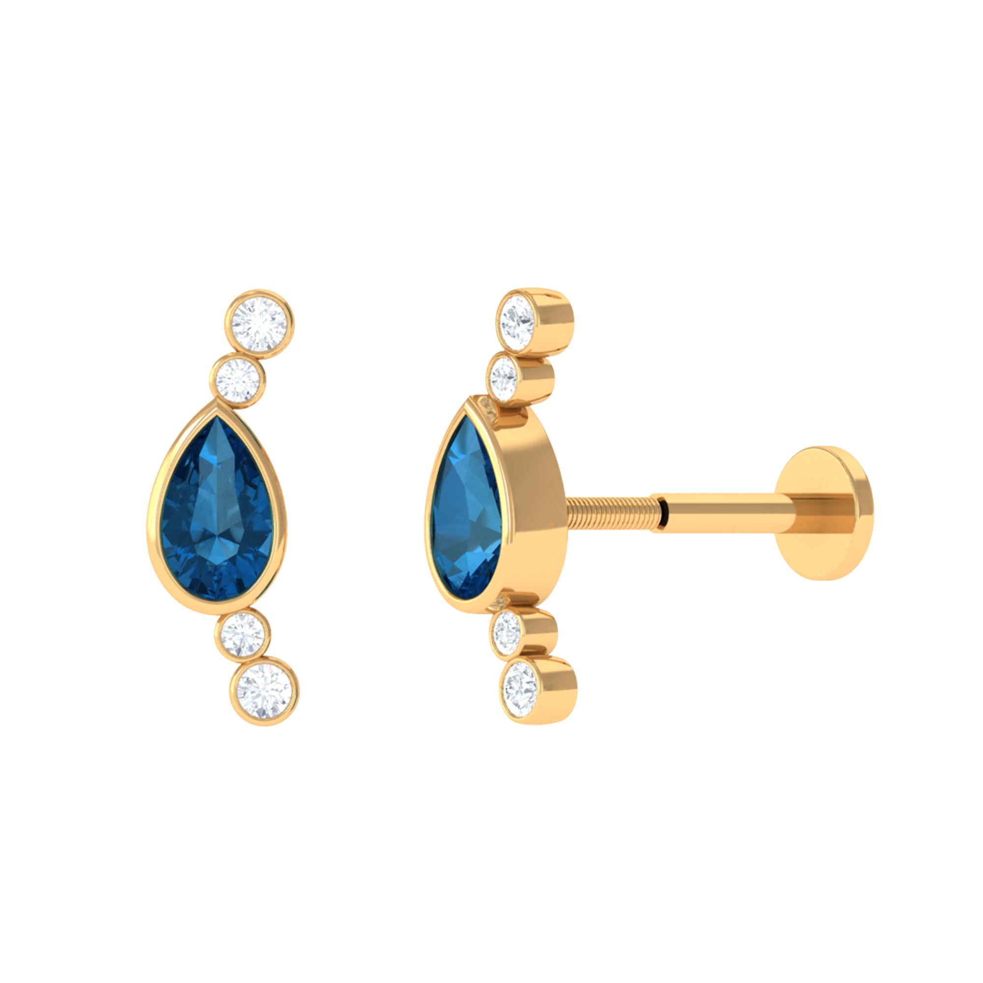 London Blue Topaz Ear Crawler Earring with Diamond London Blue Topaz - ( AAA ) - Quality - Rosec Jewels