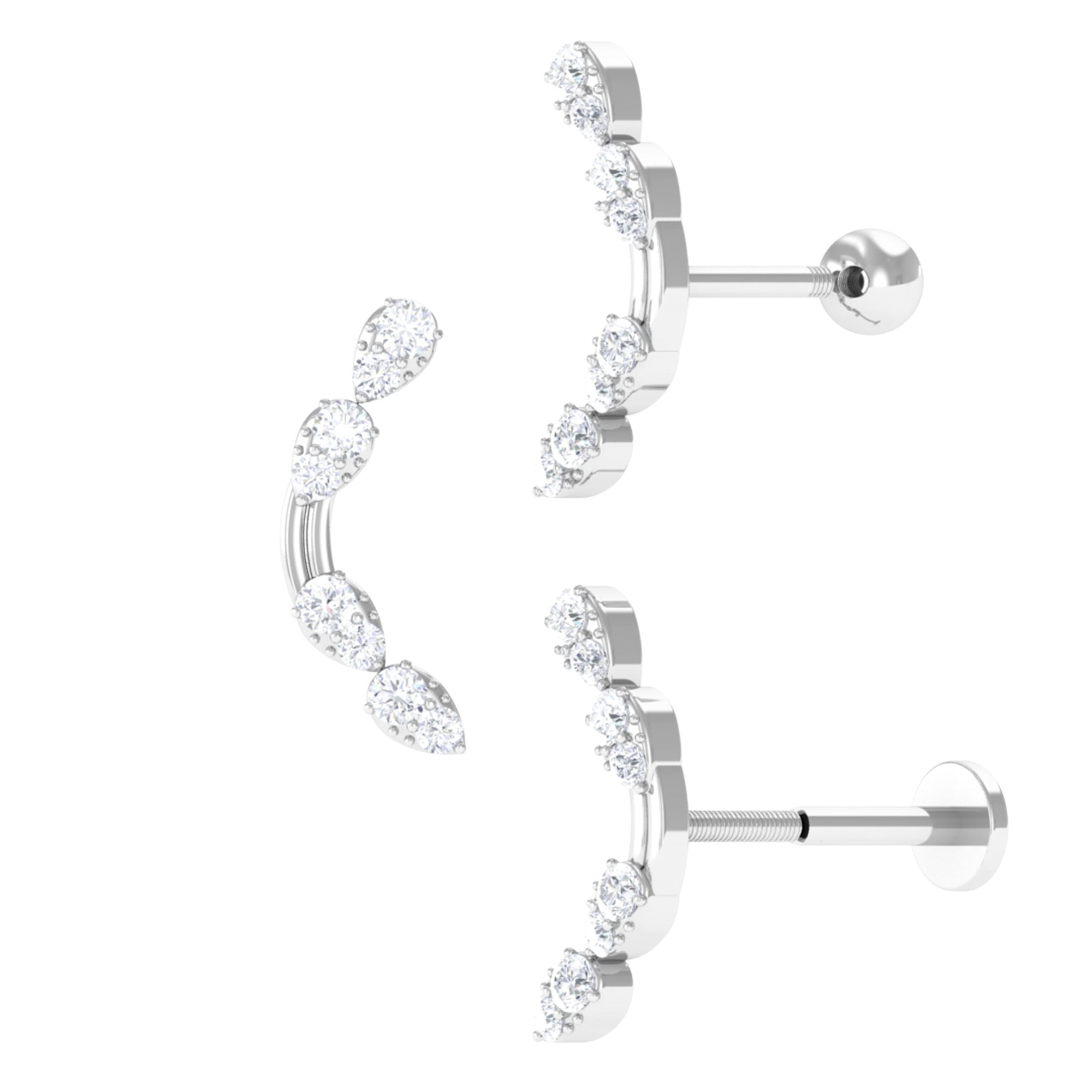 Certified Moissanite Curved Helix Earring in Gold Moissanite - ( D-VS1 ) - Color and Clarity - Rosec Jewels
