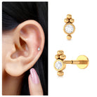 Dainty Diamond Beaded Conch Earring Natural - ( HI-SI ) - Rosec Jewels
