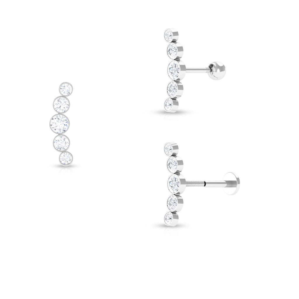 Bezel Set Round Moissanite Curved Crawler Earring Moissanite - ( D-VS1 ) - Color and Clarity - Rosec Jewels