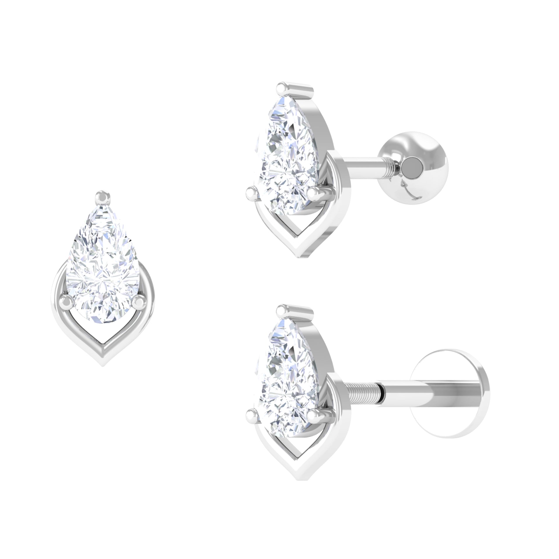 Pear Shape Moissanite Solitaire Cartilage Earring Moissanite - ( D-VS1 ) - Color and Clarity - Rosec Jewels