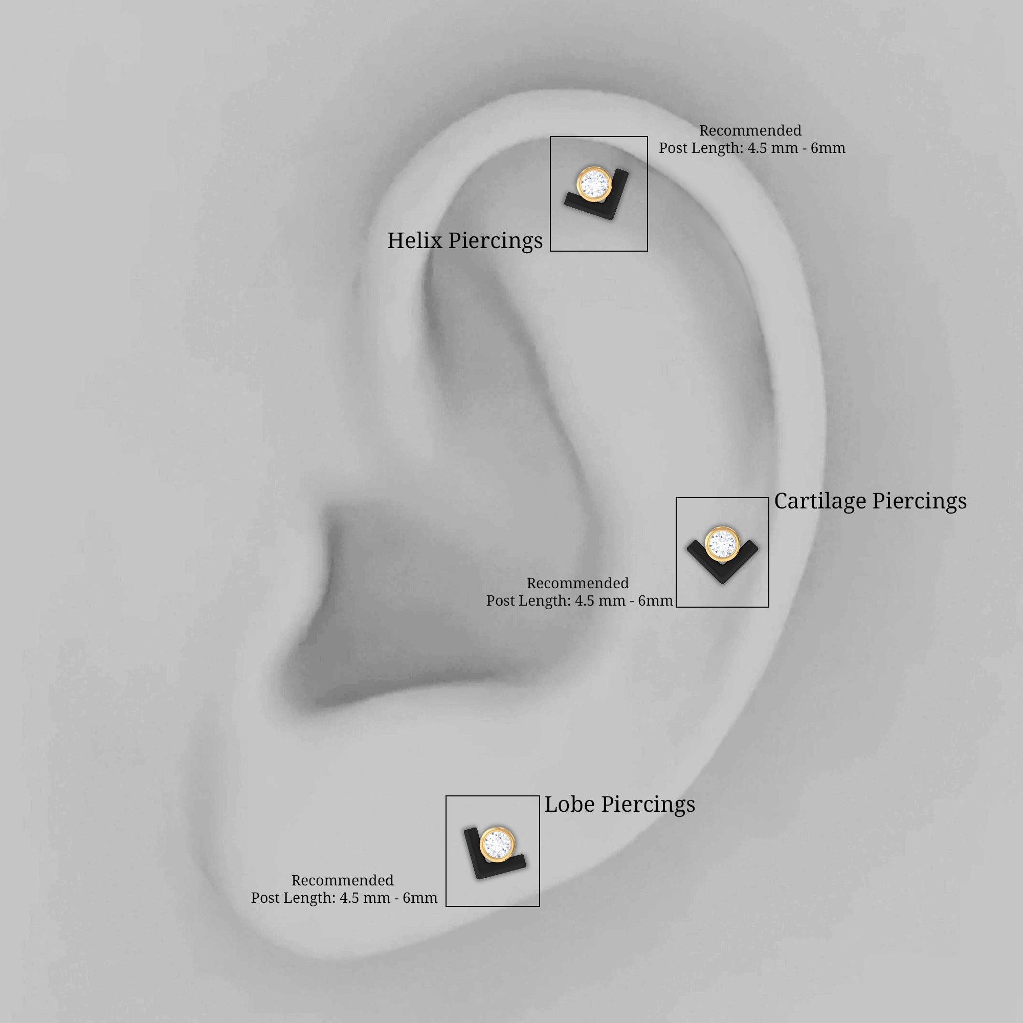 Bezel Set Moissanite Unique Cartilage Earring with Black Enamel Moissanite - ( D-VS1 ) - Color and Clarity - Rosec Jewels