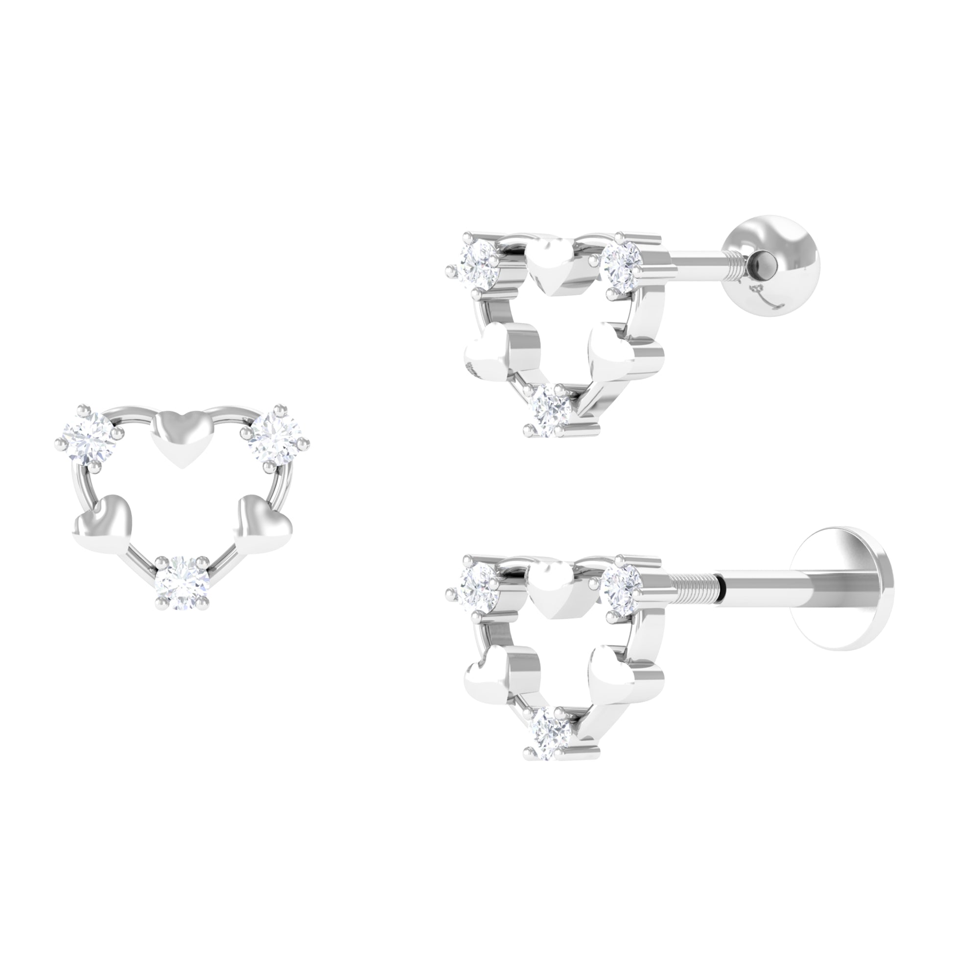 Cute Diamond Heart Cartilage Earring in Gold Diamond - ( HI-SI ) - Color and Clarity - Rosec Jewels