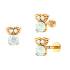 Ethiopian Opal and Diamond Owl Cartilage Earring in Gold Ethiopian Opal - ( AAA ) - Quality - Rosec Jewels