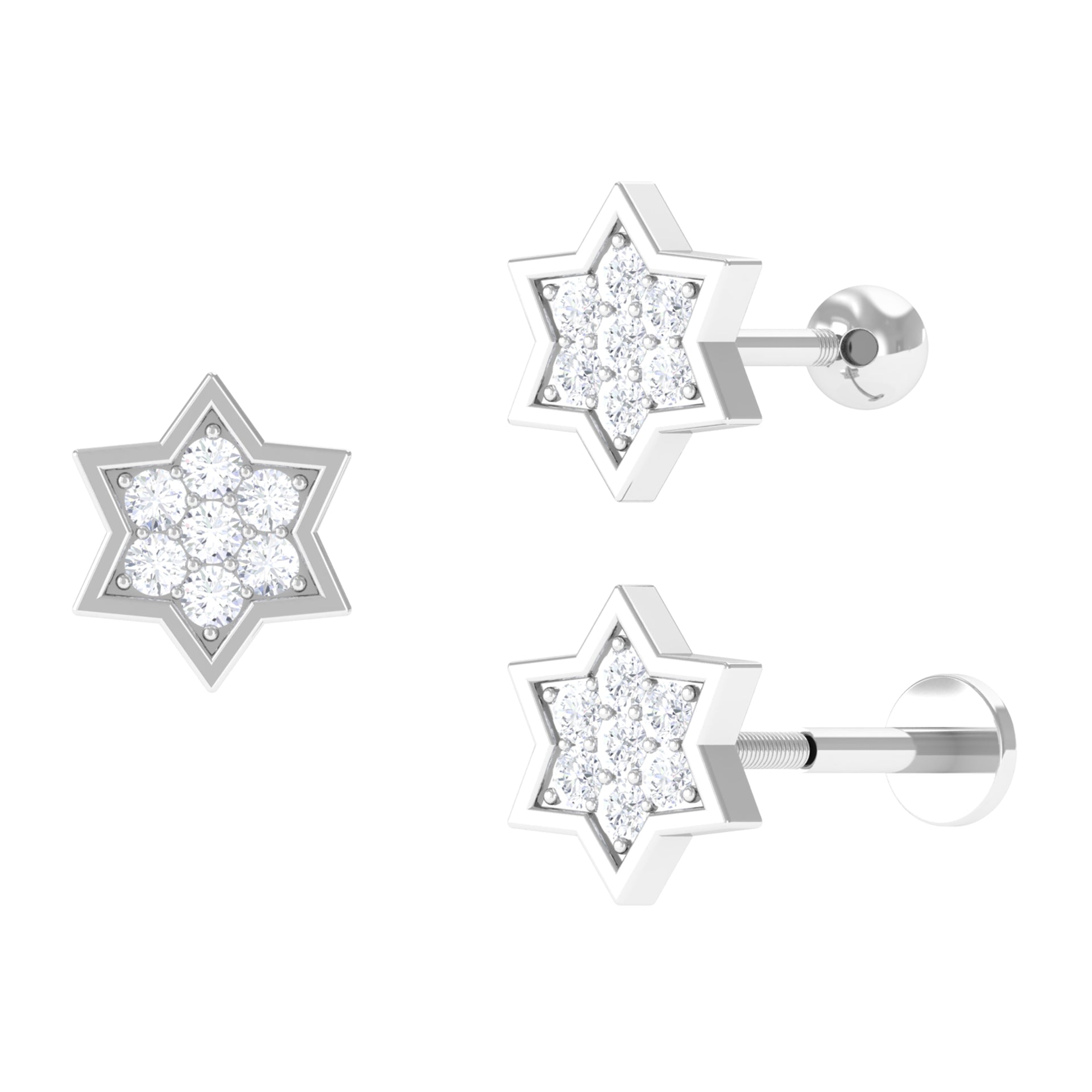 Round Moissanite Gold Star Earring for Cartilage Piercing Moissanite - ( D-VS1 ) - Color and Clarity - Rosec Jewels