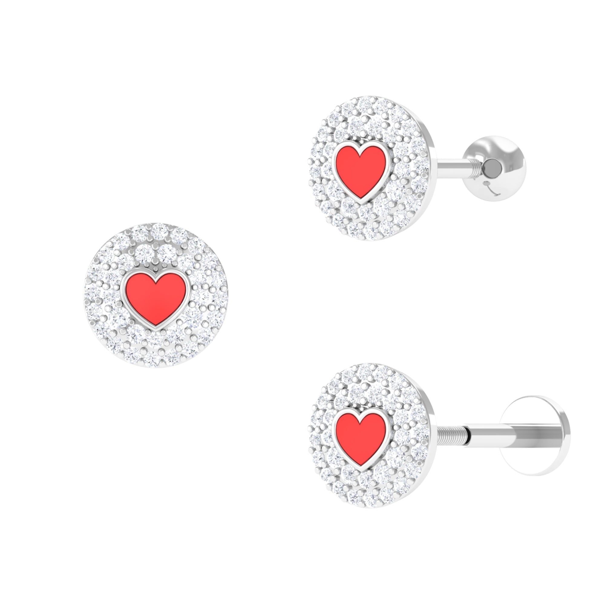 Certified Moissanite and Enamel Heart Cartilage Earring Moissanite - ( D-VS1 ) - Color and Clarity - Rosec Jewels