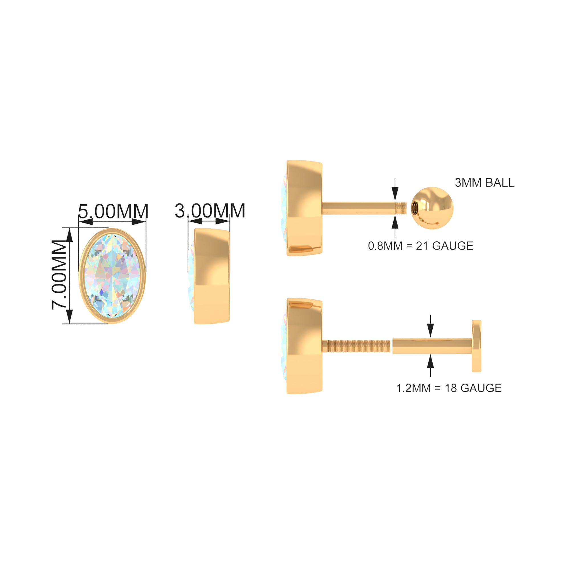 Oval Ethiopian Solitaire Earring for Cartilage Piercing Ethiopian Opal - ( AAA ) - Quality - Rosec Jewels