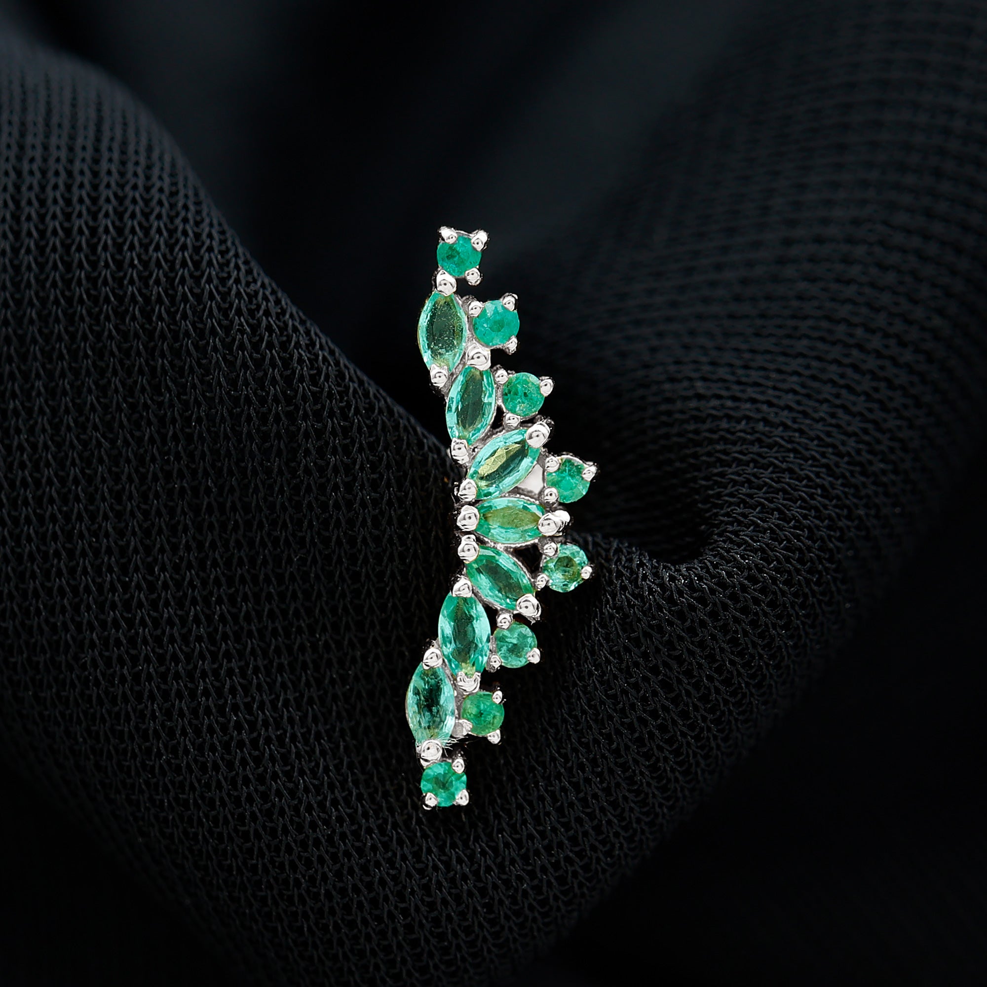 Unique Marquise Emerald Crawler Cartilage Earring in Gold Emerald - ( AAA ) - Quality - Rosec Jewels