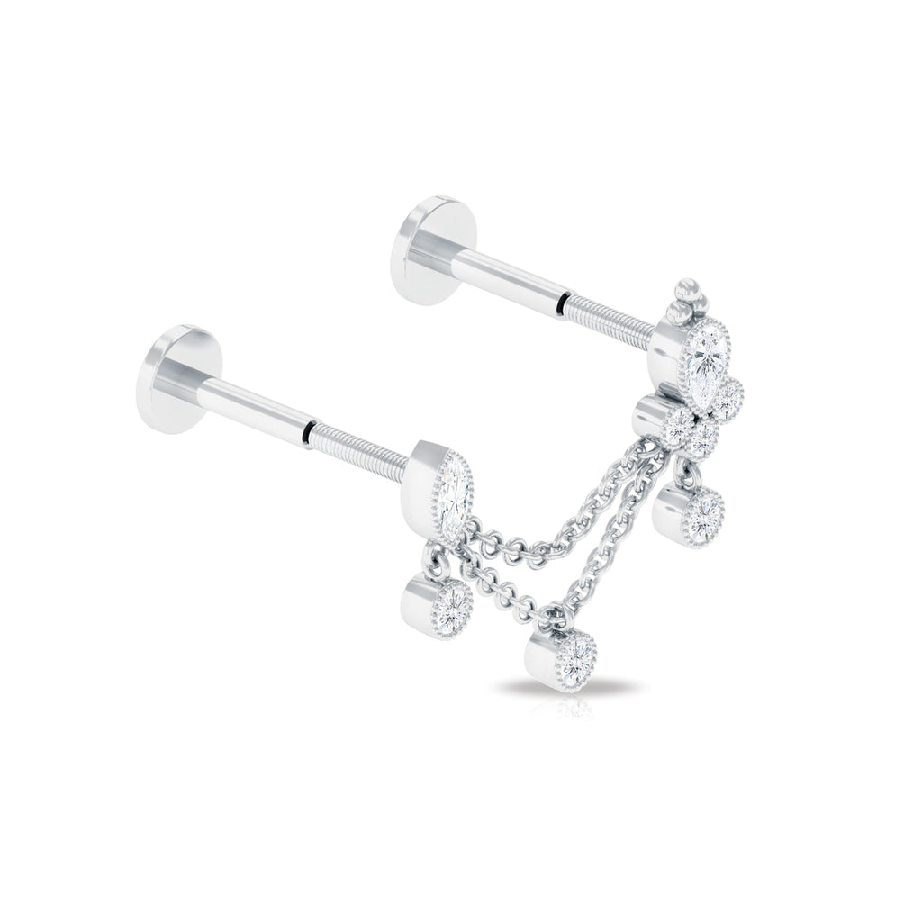 Moissanite Double Chain Earring for Helix - Rosec Jewels