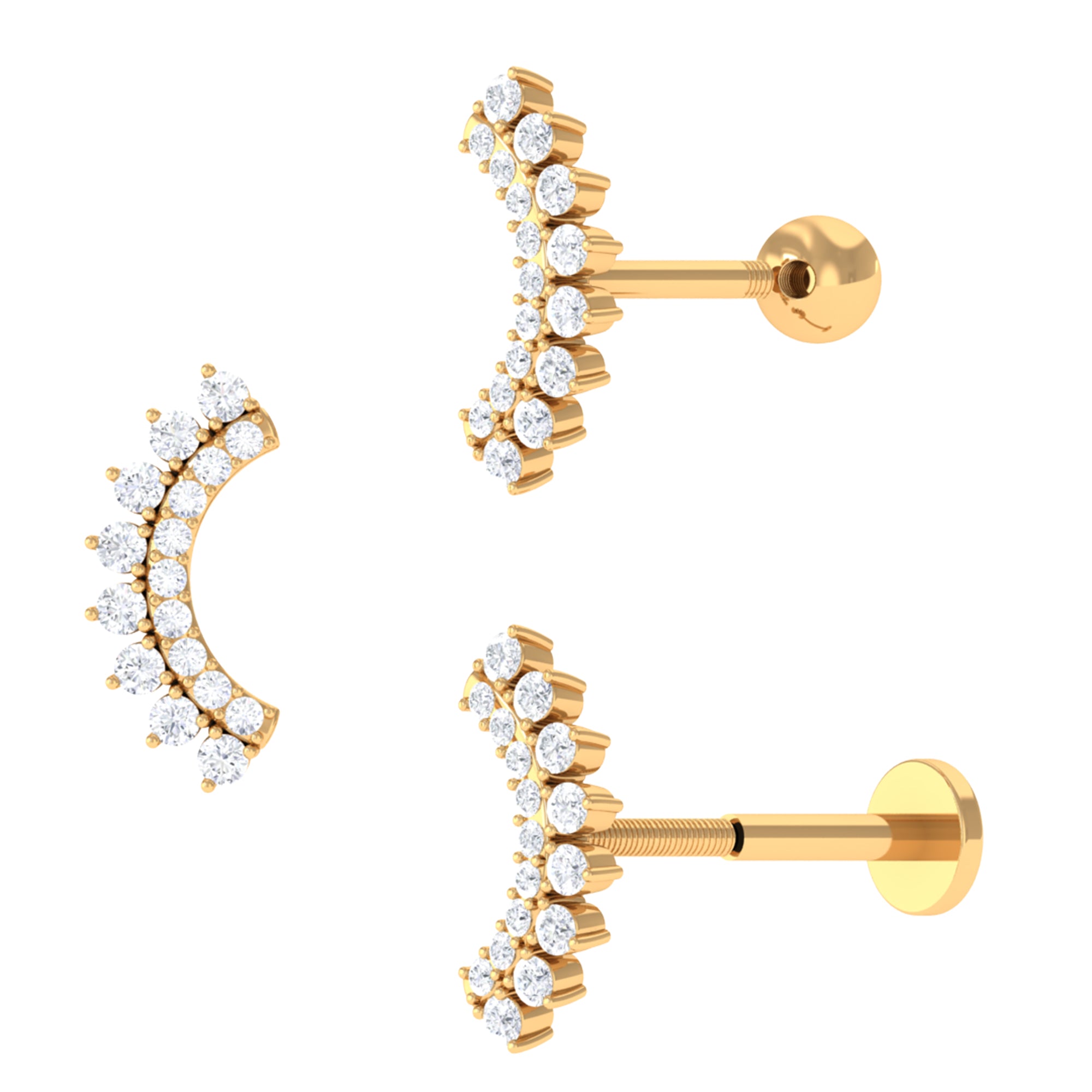 Genuine Moissanite Curved Crawler Earring in Gold Moissanite - ( D-VS1 ) - Color and Clarity - Rosec Jewels