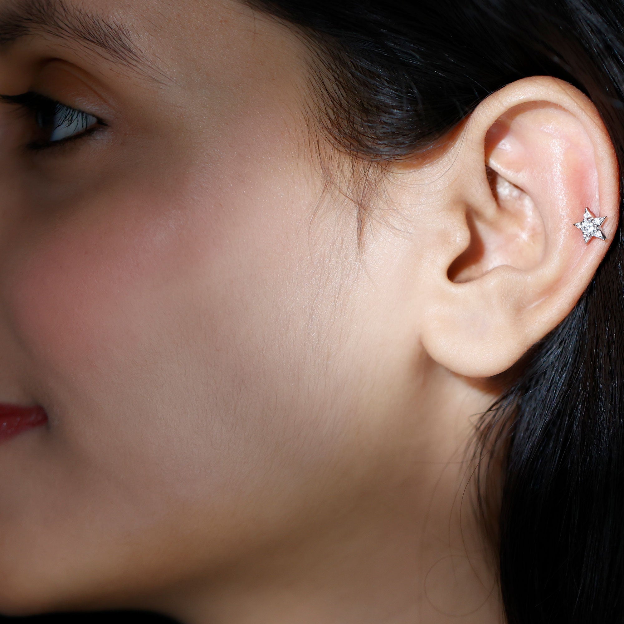 Minimal Diamond Star Celestial Earring for Helix Piercing Natural - ( HI-SI ) - Rosec Jewels