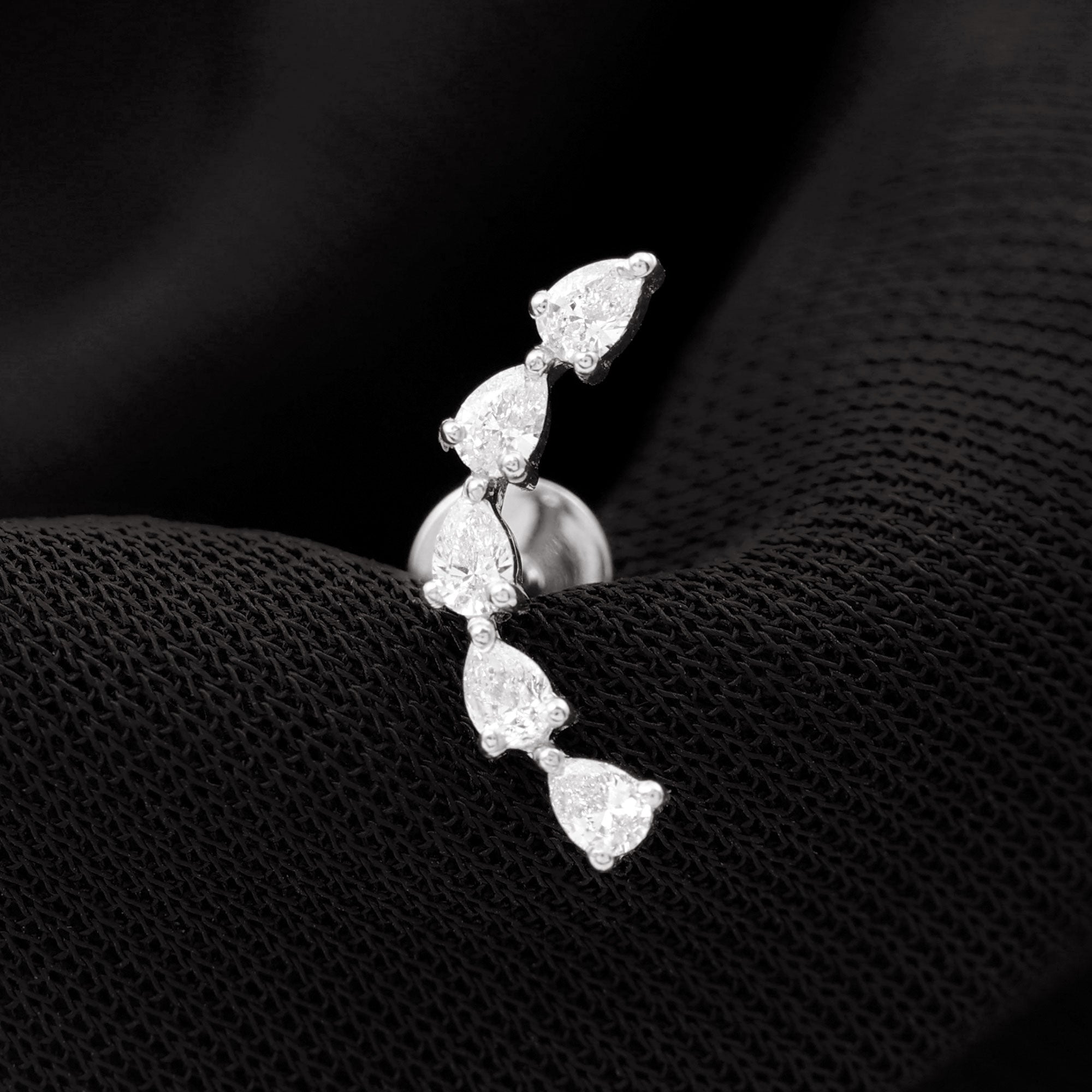 Pear Shape Diamond Crawler Earring for Cartilage Piercing Natural - ( HI-SI ) - Rosec Jewels