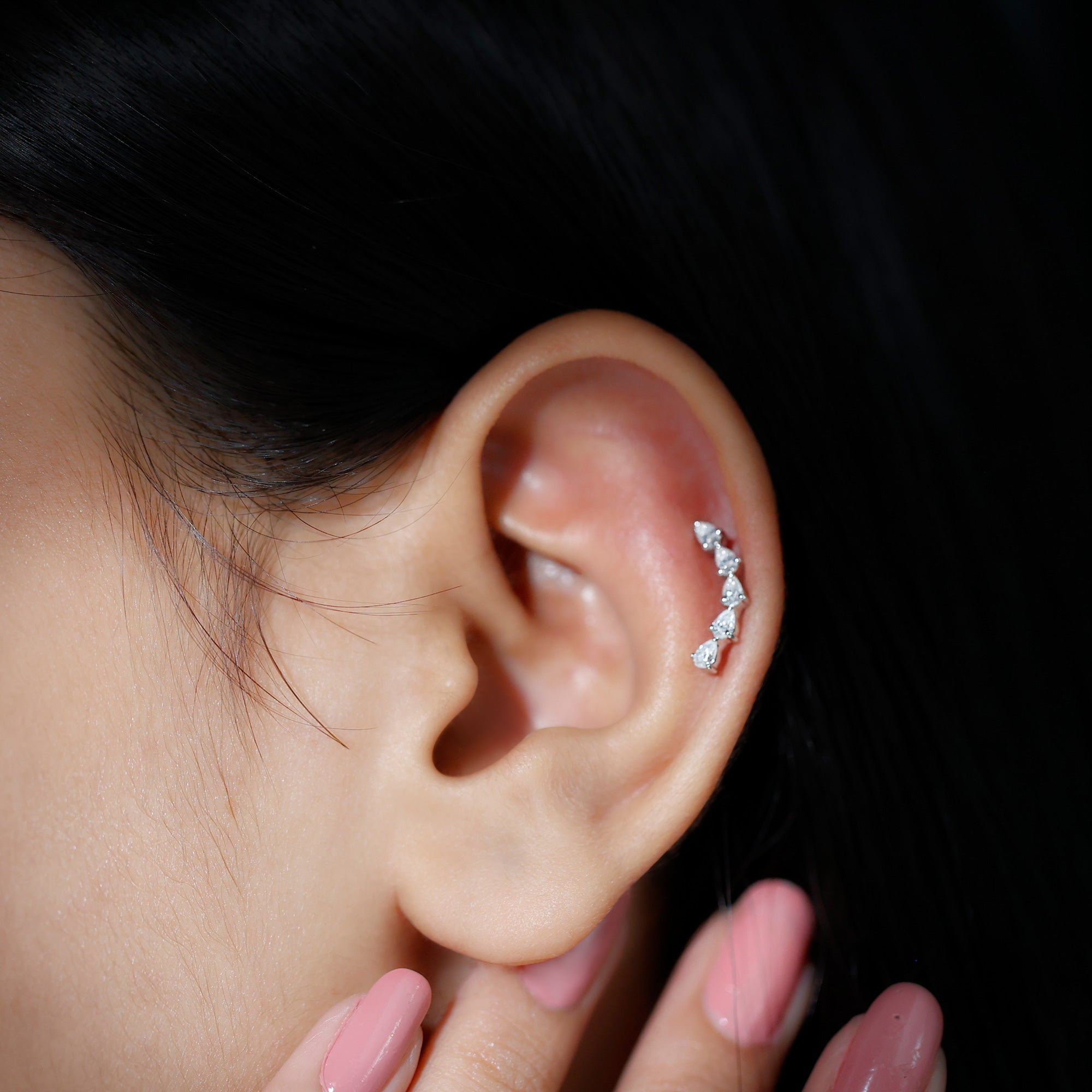 Pear Shape Diamond Crawler Earring for Cartilage Piercing Natural - ( HI-SI ) - Rosec Jewels