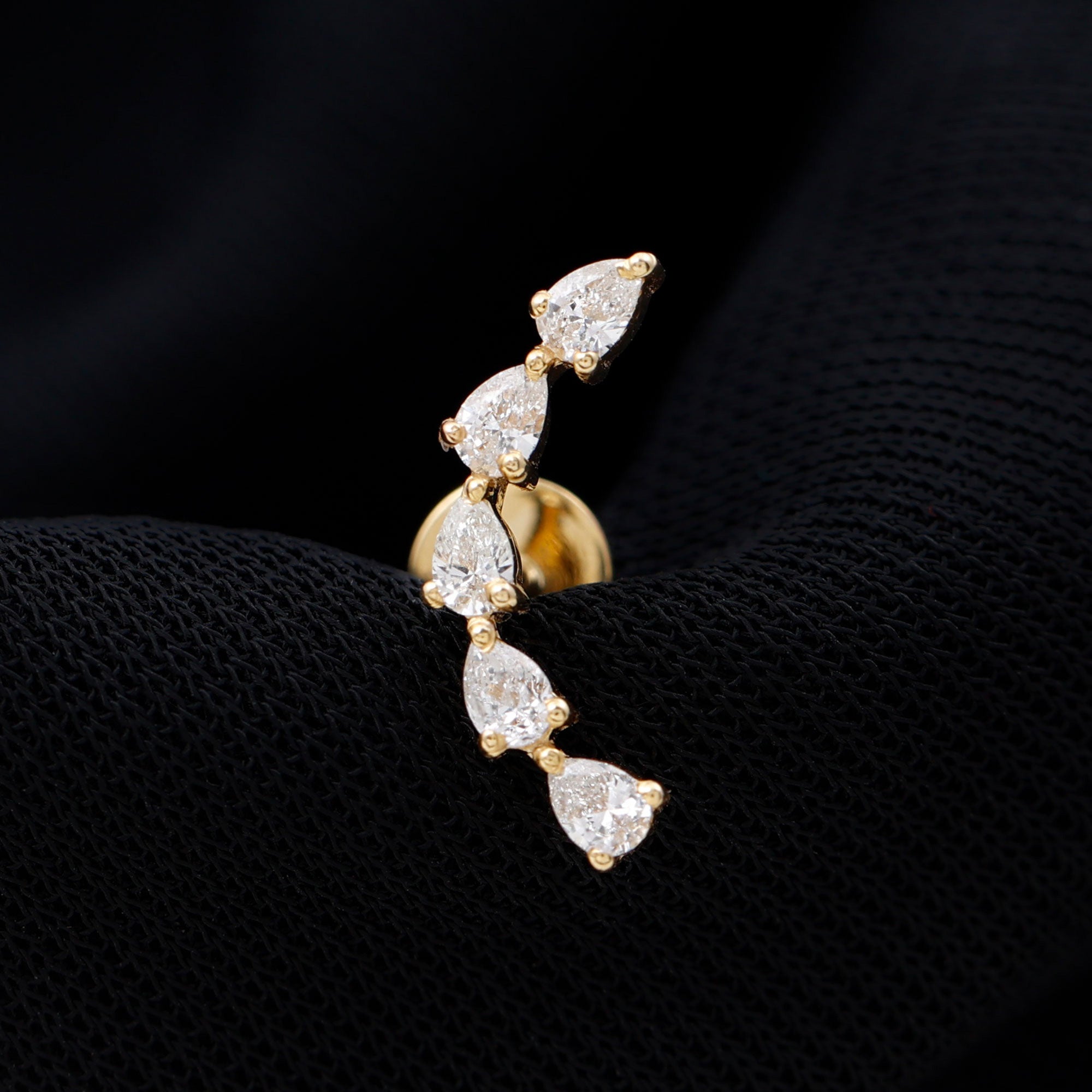 Pear Shape Diamond Crawler Earring for Cartilage Piercing Natural - ( HI-SI ) - Rosec Jewels
